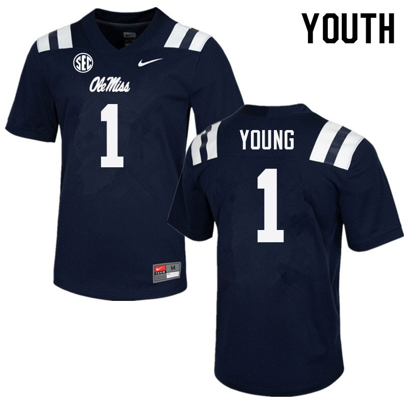 Isheem Young Ole Miss Rebels NCAA Youth Navy #1 Stitched Limited College Football Jersey IQS6258PX